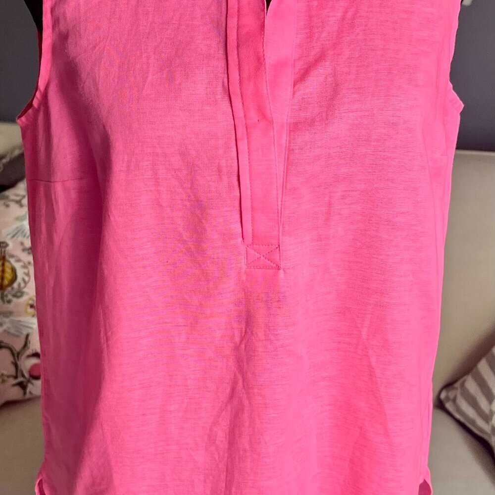 💖 J.Crew Reimagined Hot Pink Linen Blend Sleeveless Tunic Blouse | Size S - Picture 4 of 7
